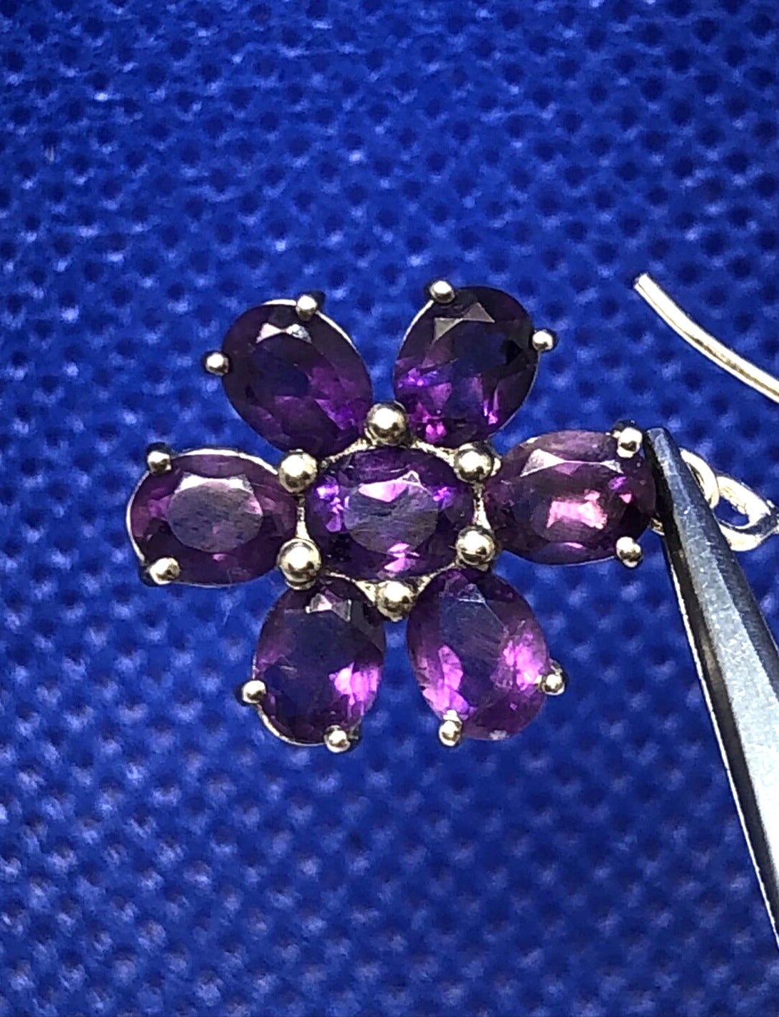 Designer TGGC 925 Sterling Silver Oval Amethyst Flower Dangle Hook Earrings