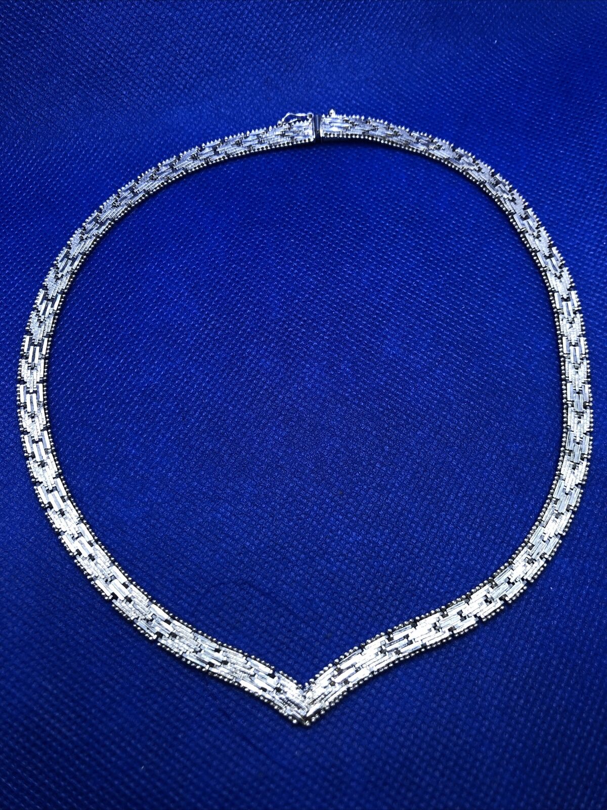 Designer Italy 925 Sterling Silver Diamond Cut Chevron Collar V Necklace
