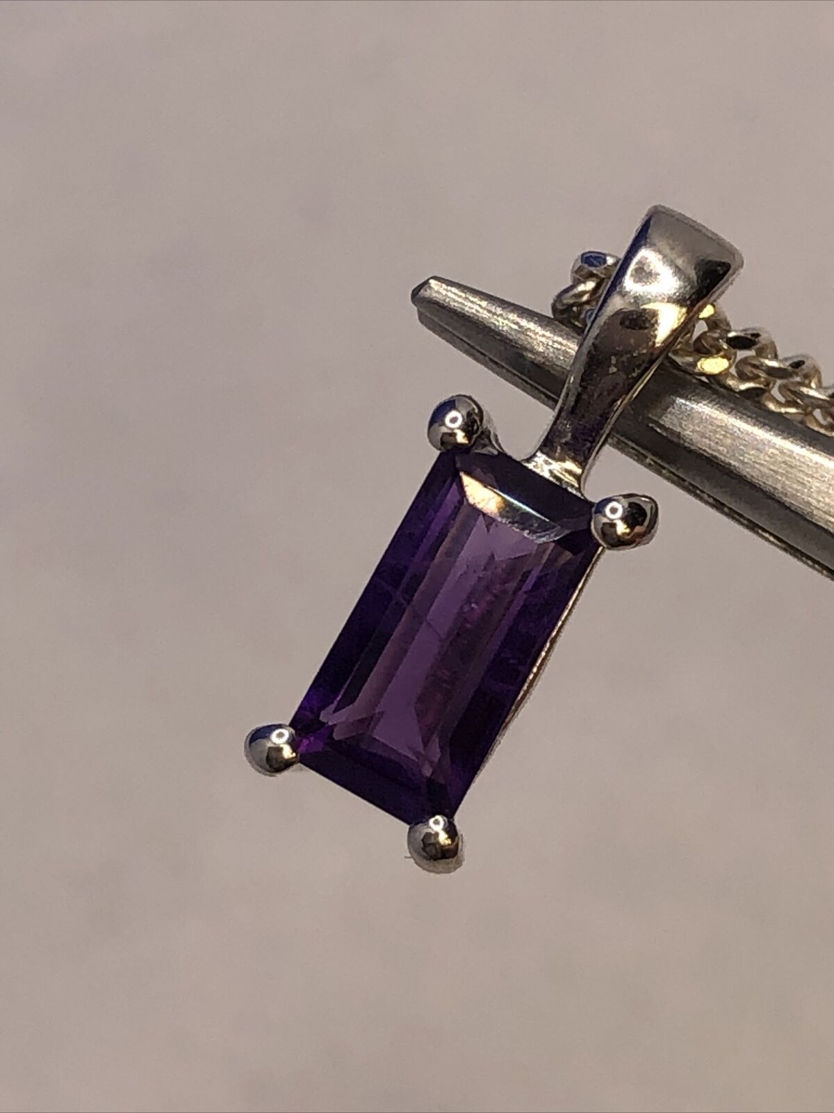 Designer TGGC 925 Sterling Silver Emerald Cut Amethyst Pendant Chain Necklace