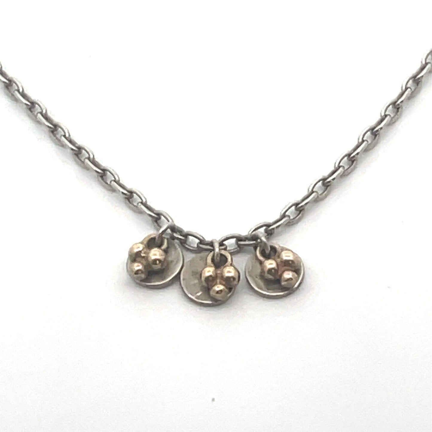 ME & RO 925 Sterling Silver 10K Yellow Gold Bead Three Disc Charm Necklace