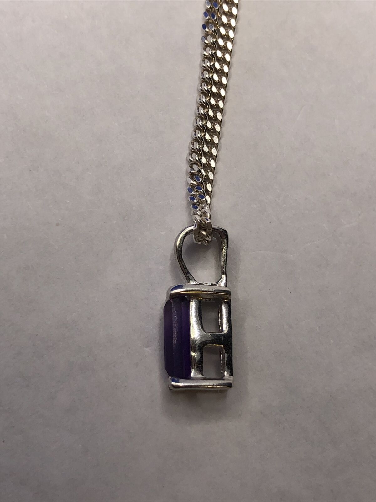 Designer TGGC 925 Sterling Silver Emerald Cut Amethyst Pendant Chain Necklace