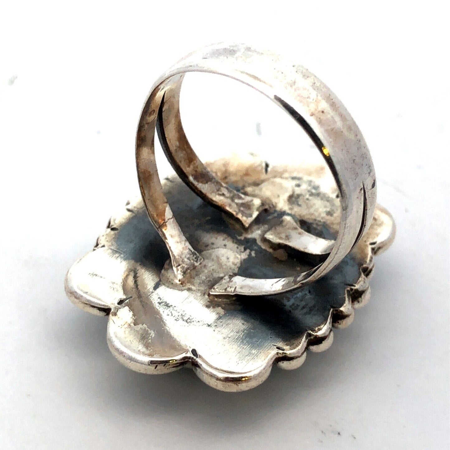 Vintage 925 Sterling Silver Oval Turquoise Concho Statement Ring