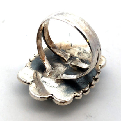 Vintage 925 Sterling Silver Oval Turquoise Concho Statement Ring