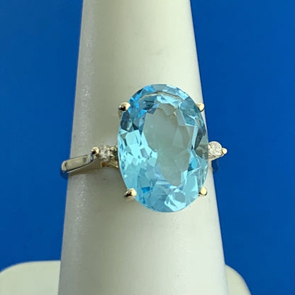 Designer Blue Topaz & Diamond Accents 14K Yellow Gold Statement Ring