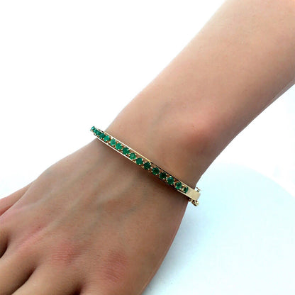 Estate 14K Yellow Gold Emerald May Anniversary Hinged Bangle Bracelet