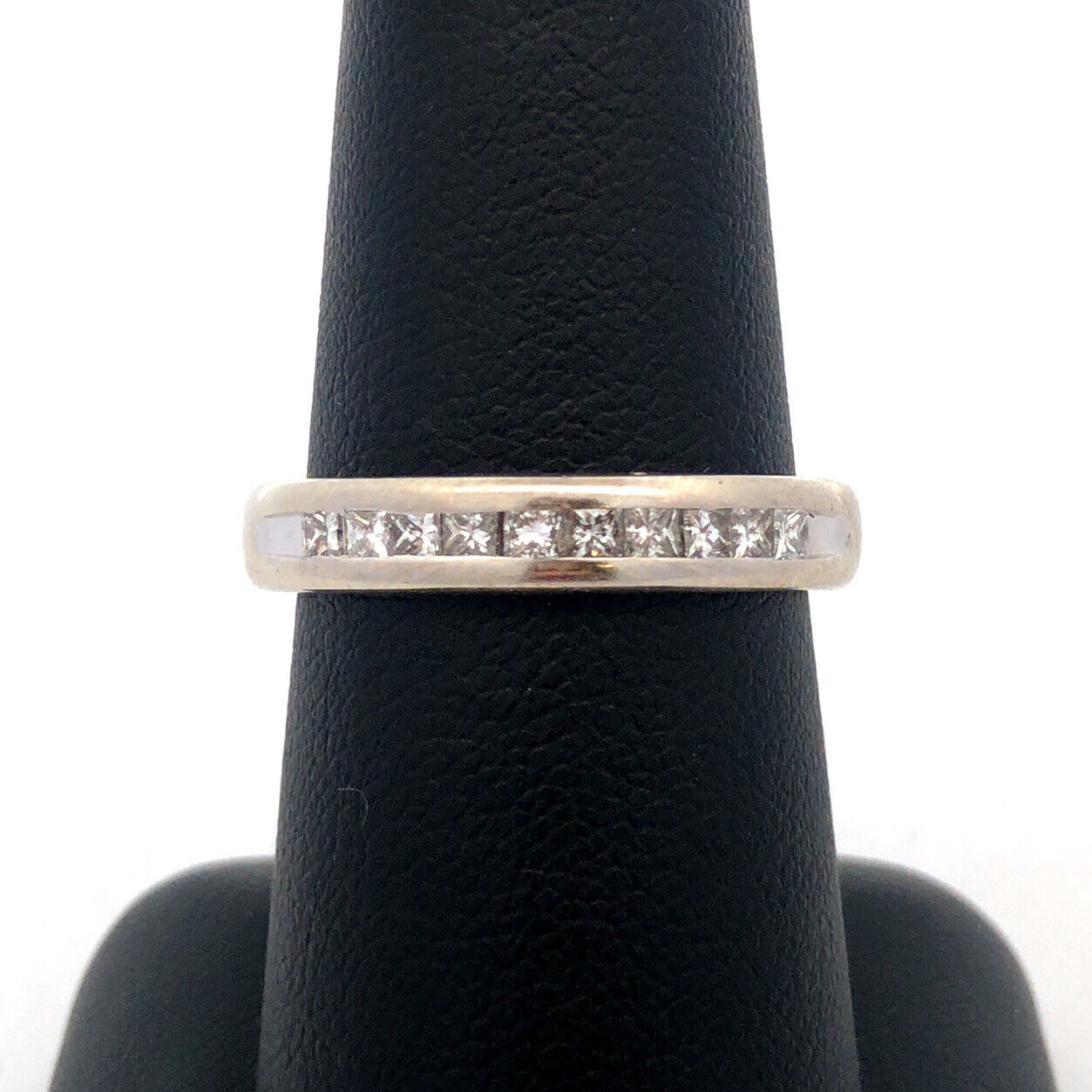 Designer Art Carved 14K White Gold Princess Diamond Channel Wedding Band Ring