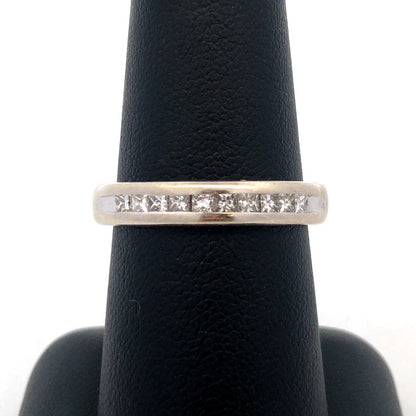 Designer Art Carved 14K White Gold Princess Diamond Channel Wedding Band Ring
