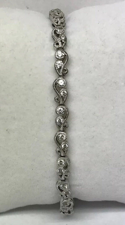 Tacori Sterling Silver 925 Cubic Zirconia CZ Open Scroll Link Tennis Bracelet