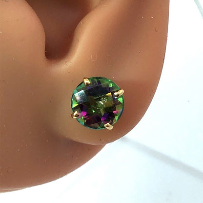 14K Yellow Gold Oval Mystic Topaz Power Protection Stud Earrings
