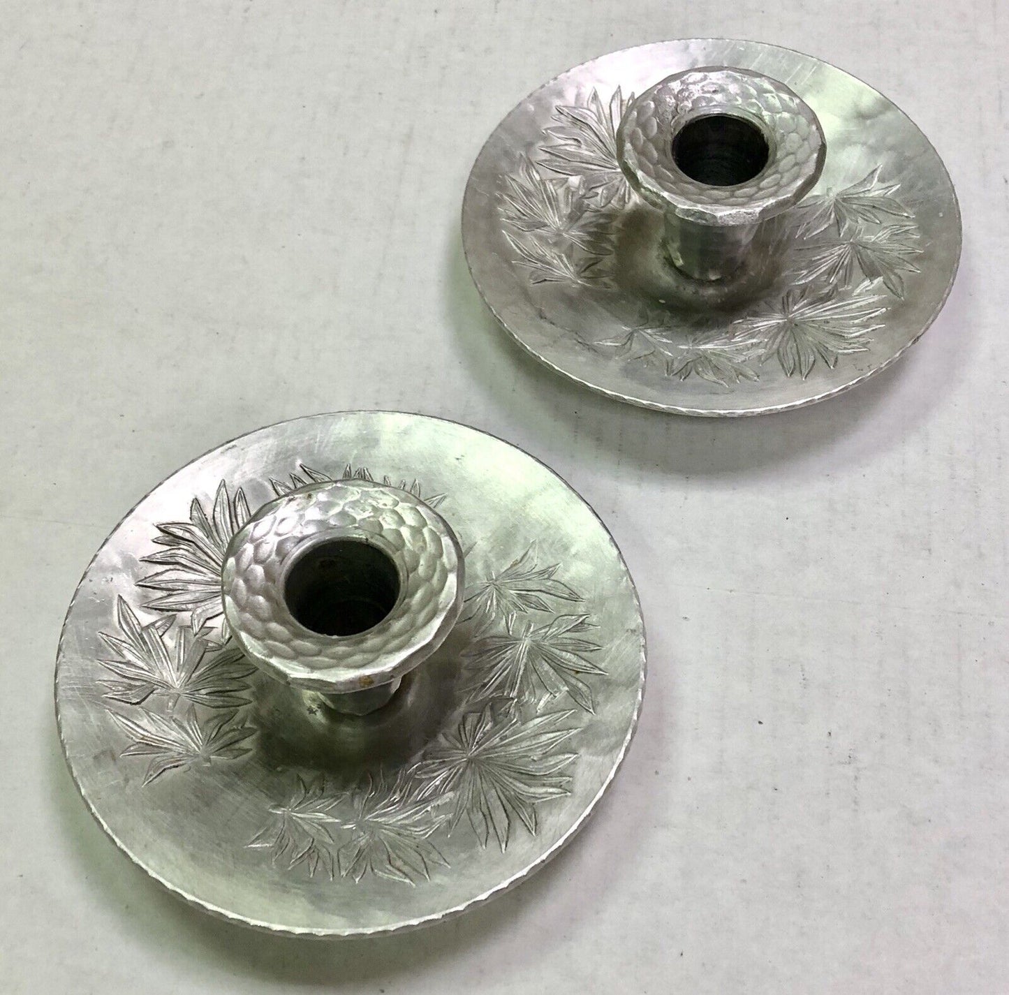 Vintage Everlast Pair Bali Bamboo Pattern Hand Forged Aluminum Candle Holders