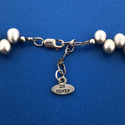 Designer Liz Henry 925 Sterling Silver Pearl Crystal Choker Necklace