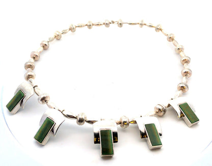 Designer Sterling Silver Chrysoprase Panel Modernist Statement Collar Necklace