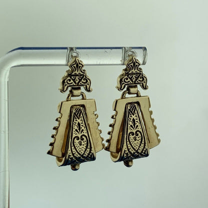 Victorian Etruscan Revival 14K Yellow Gold Black Enamel Doorknocker Earrings