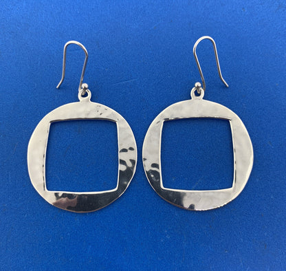 Modernist Taxco Mexico MWS Sterling Silver 925 Hammered Open Square Earrings