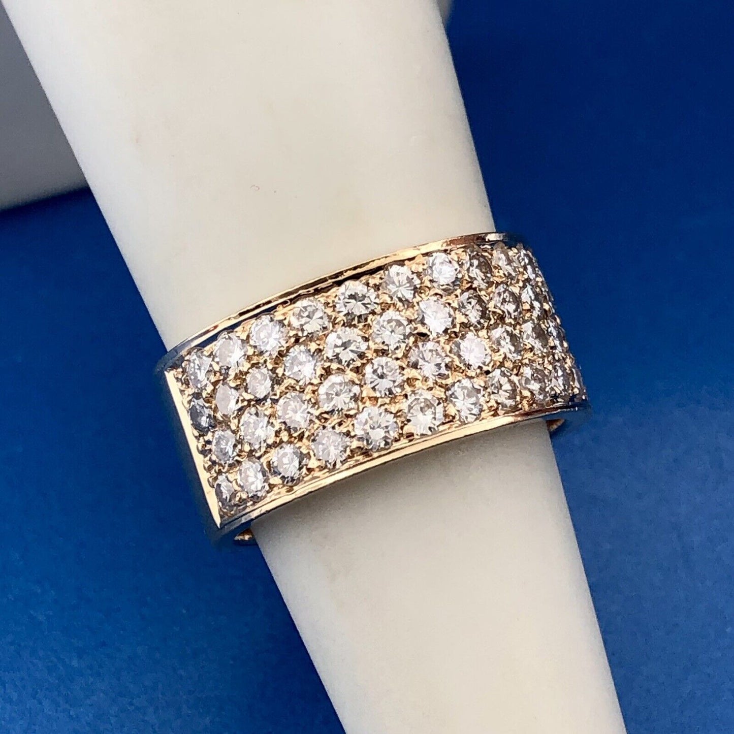 Stunning 14k Yellow Gold Round Cut Diamond Set Cigar Band Ring Size 5.5
