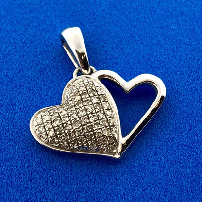 Designer 10K White Gold Diamond Double Heart Sweetheart Promise Charm Pendant