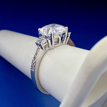 Sterling Silver Asscher Cubic Zirconia Solitaire Accents Engagement Bridal Ring