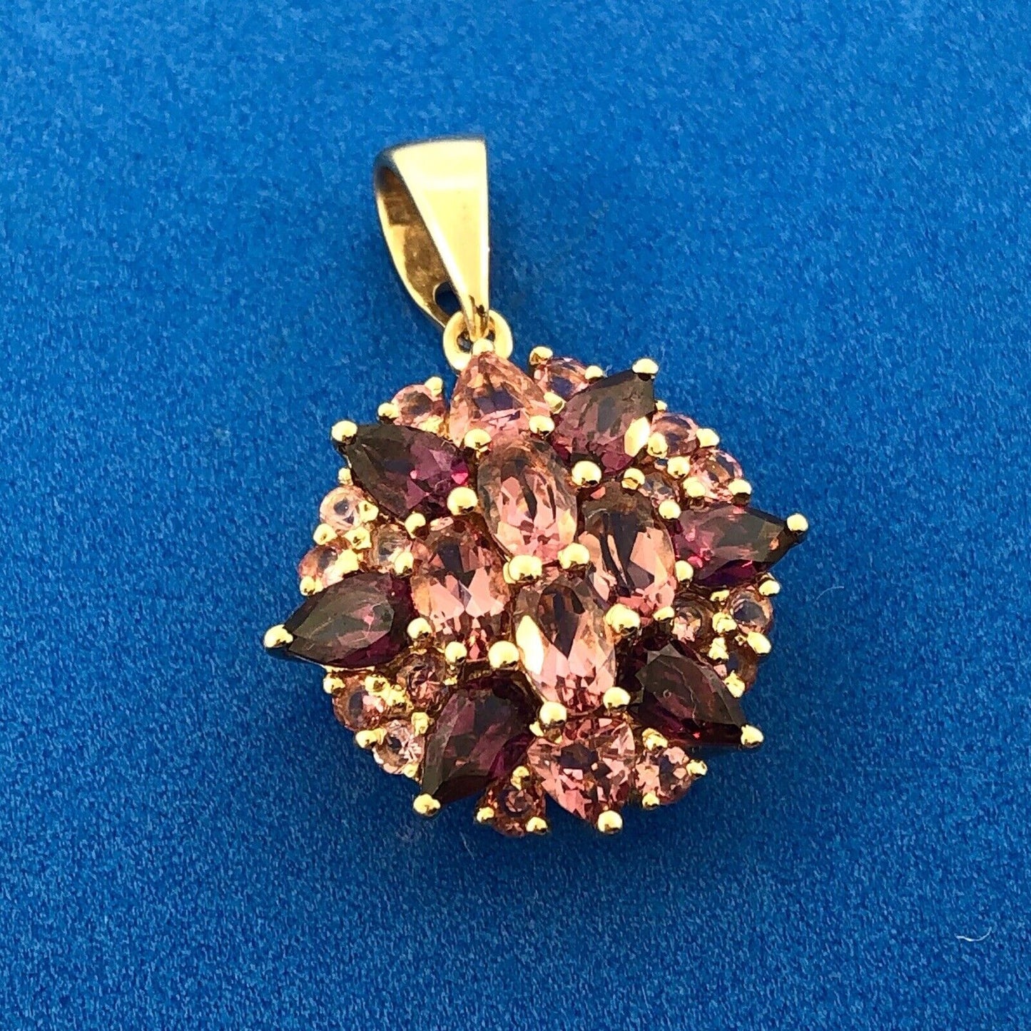 14K Yellow Gold Pink Tourmaline Pink Spinel Pink Topaz Cluster Wheel Pendant