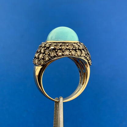 LeVian 14 Yellow Gold Turquoise Chocolate Diamond Statement Dome Ring