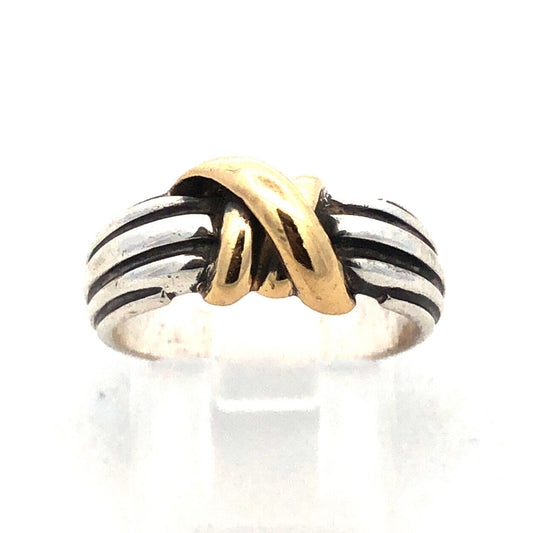 Designer Italy 925 Sterling Silver 18K Yellow Gold Two Tone Knot Twist Band Ring