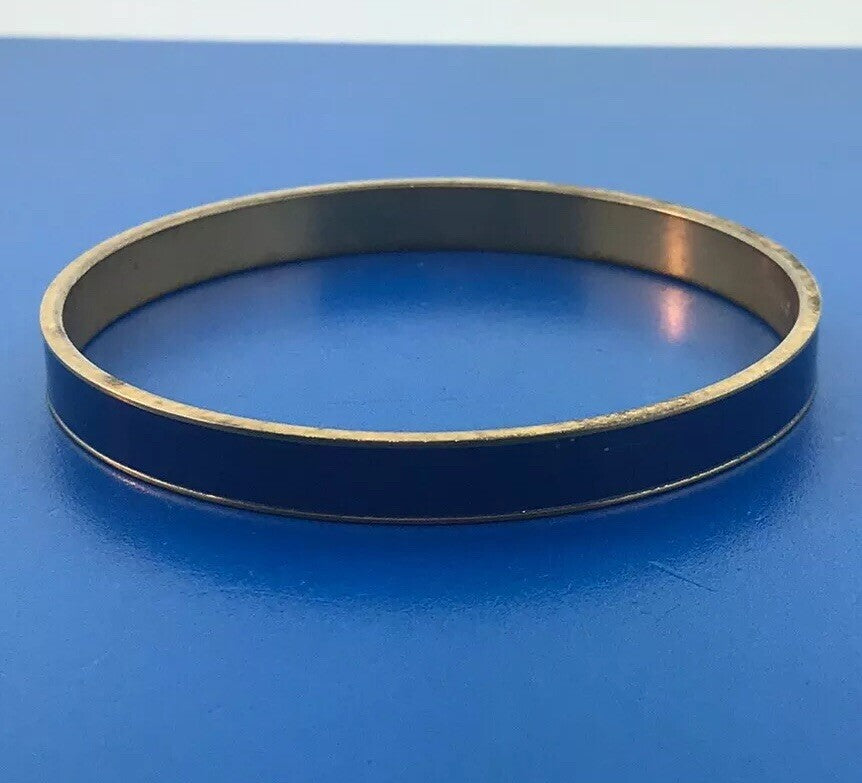 Vintage Monet Gold Tone Blue Enamel Slim Cuff Bangle Bracelet