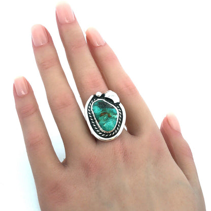 Native American 925 Sterling Silver Chunky Turquoise Statement Finger Ring