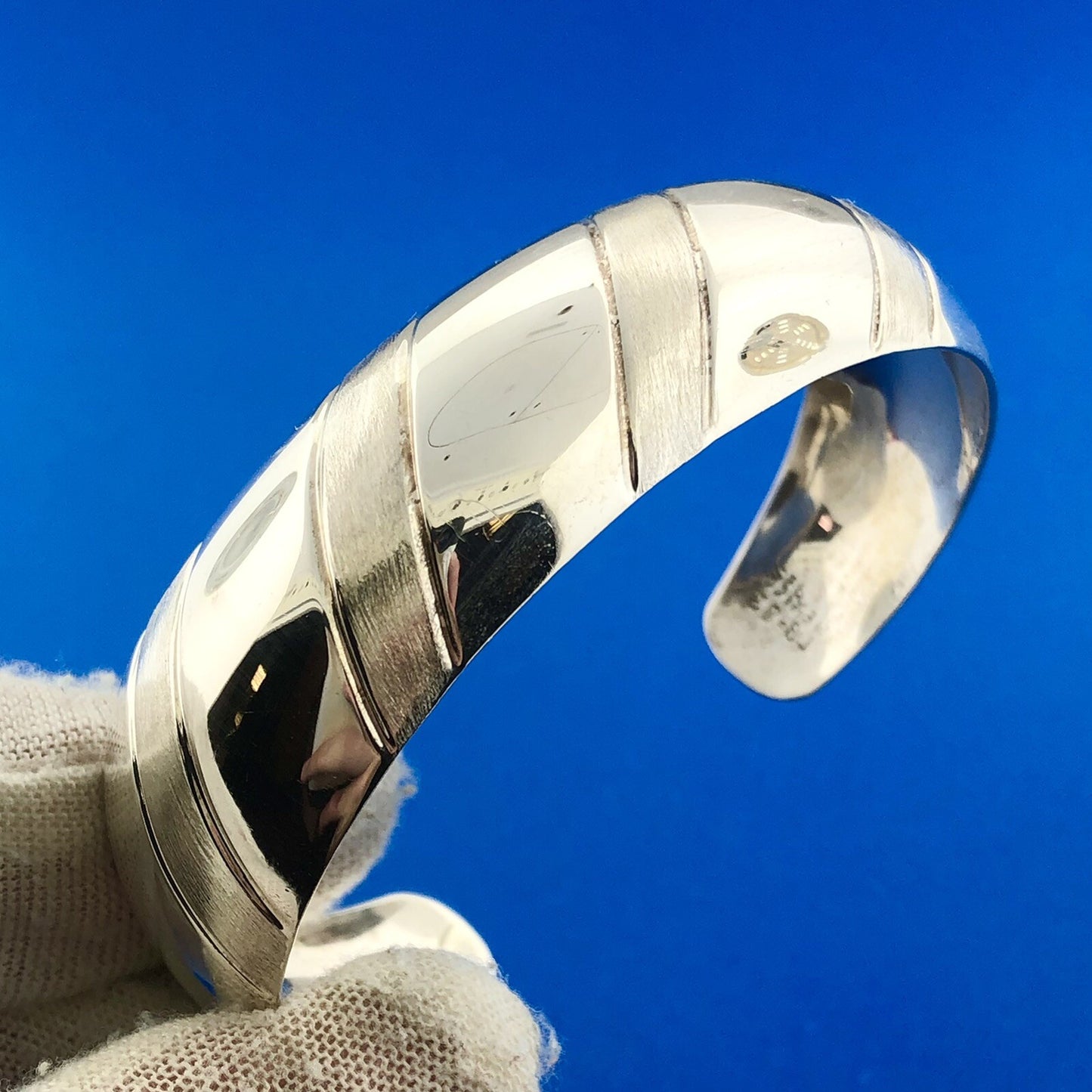 Vintage Taxco Mexico Sterling Silver Polished Florentine Cuff Bracelet