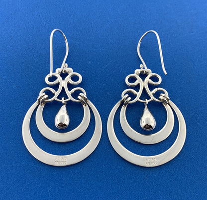 Designer ATI Mexico Sterling Silver Double Hoop Dangle Drop Statement Earrings