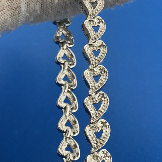 Designer 925 Sterling Silver Diamond Heart Panel Statement Tennis Bracelet