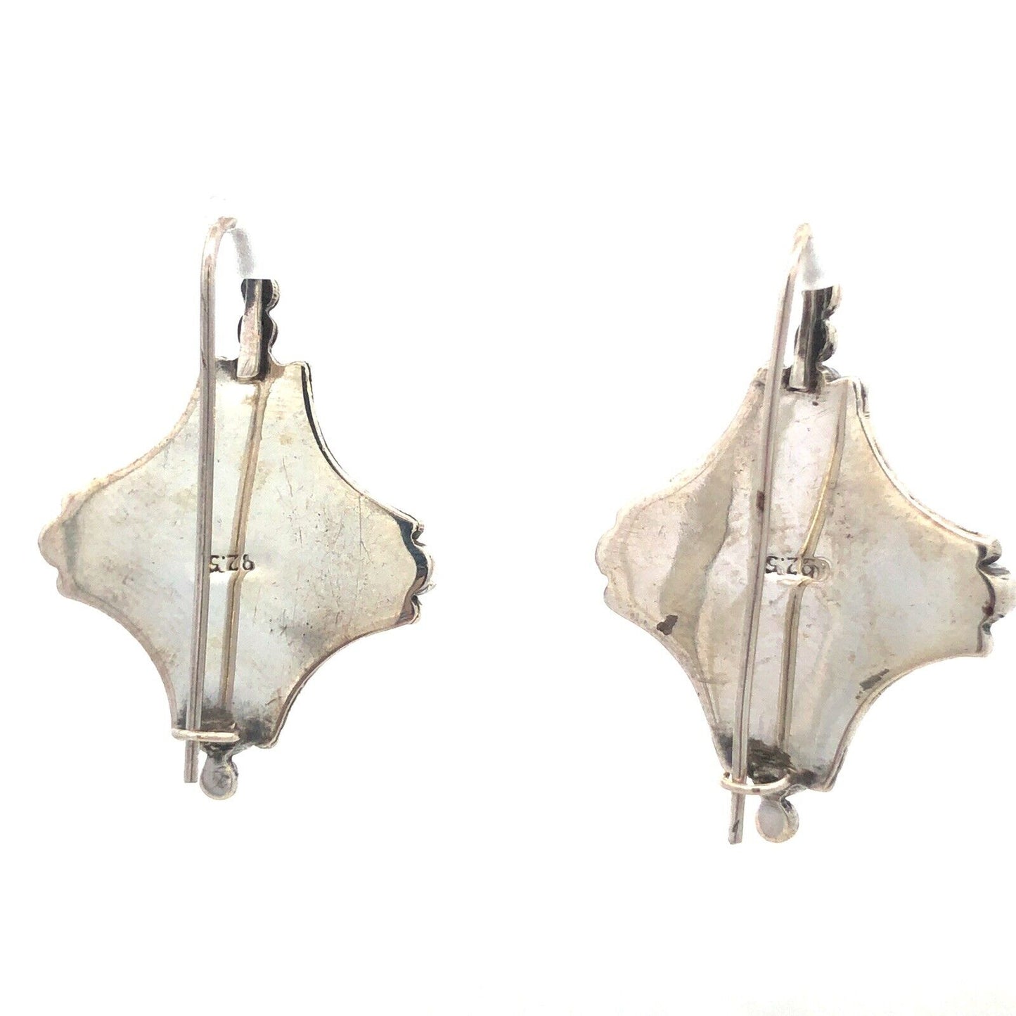 Vintage 925 Sterling Silver Black Onyx Amethyst Hook Statement Dangle Earrings