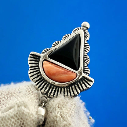 Carolyn Pollack R Moon Sterling Silver Black Onyx Coral Concho Dangle Earrings