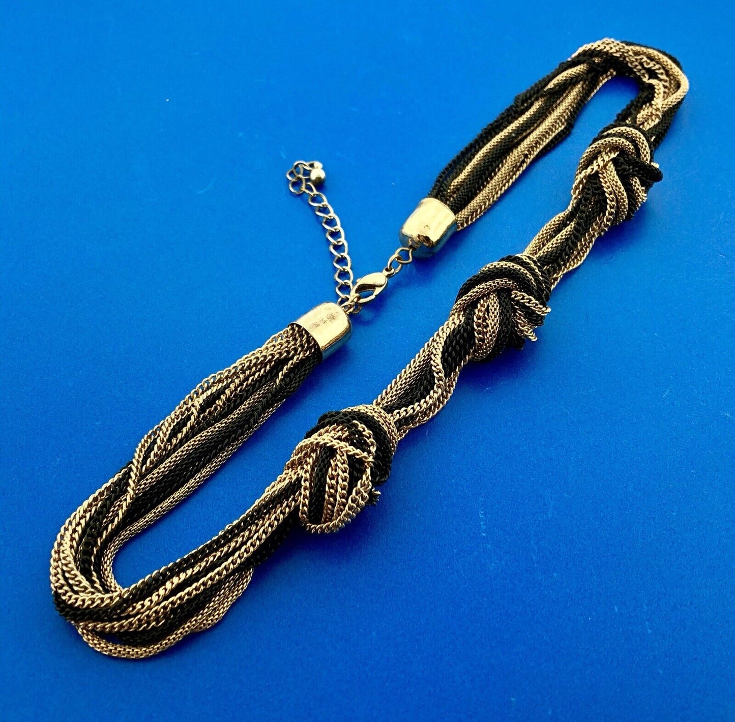 Ladies Gold And Black Tone Oval Cable Link 14 Strand Knotted Statement Necklace