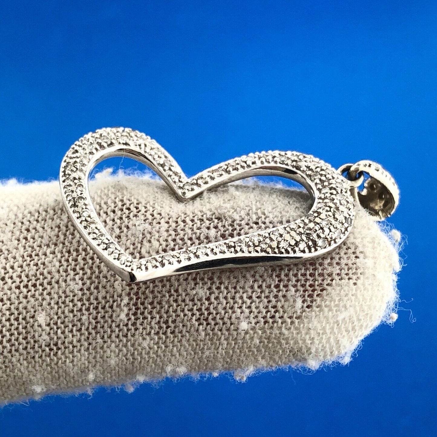 Designer 14K White Gold Diamond Modernist Heart Anniversary Valentine Pendant