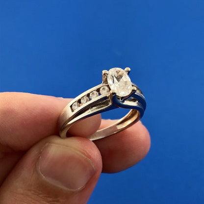 14K White Gold Diamonique Cubic Zirconia Oval Solitaire Accents Engagement Ring