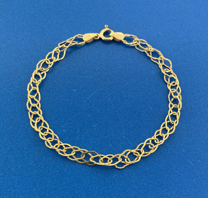 Designer Italy 14K Yellow Gold Fancy Cut Double Oval Link Chain Bracelet