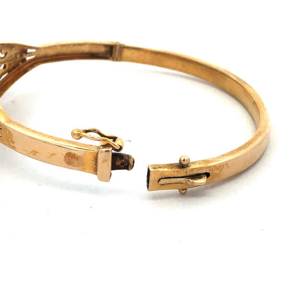 Art Deco 14K Yellow Gold Ornate Opal Scroll Decorative Scroll Bangle Bracelet