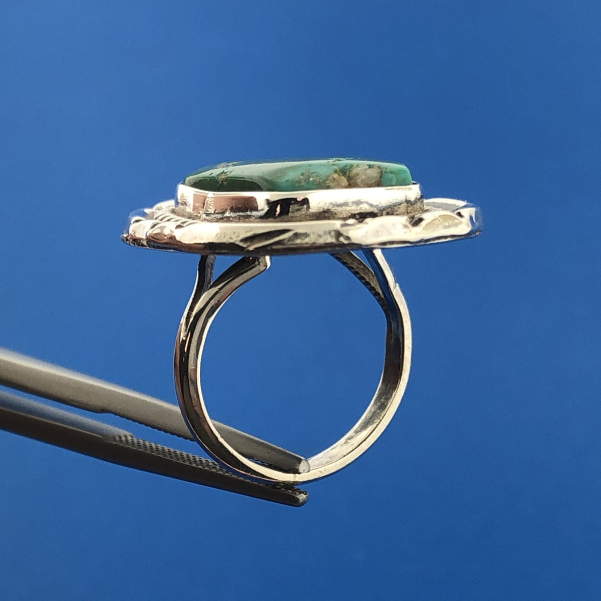 Stunning Sterling Silver 925 Green Turquoise Ovaloid Finger Ring Size 3.75