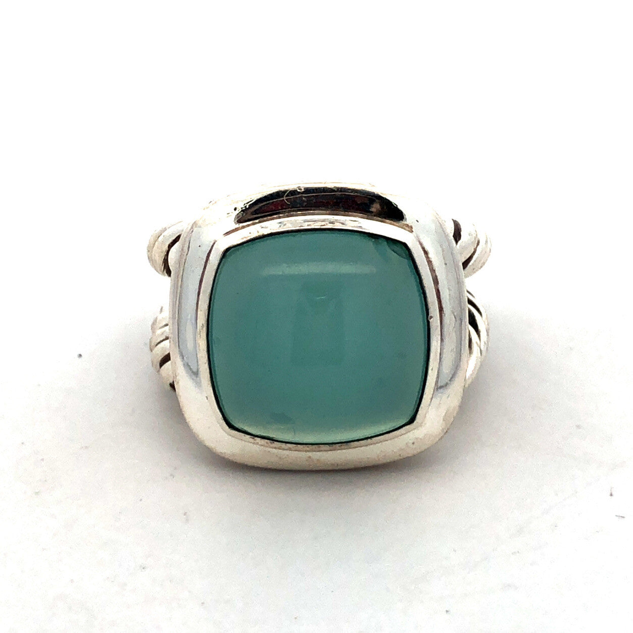 David Yurman 925 Sterling Silver Aqua Chalcedony Square Albion Statement Ring