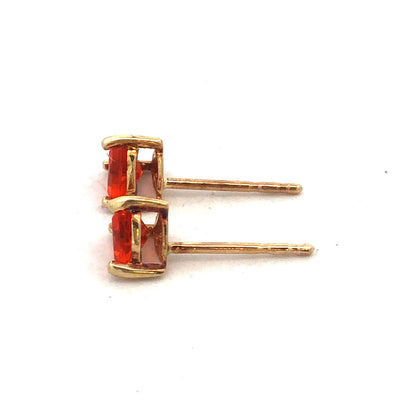 Designer 10K Yellow Gold Trillion Cut Orange Cubic Zirconia CZ Stud Earrings