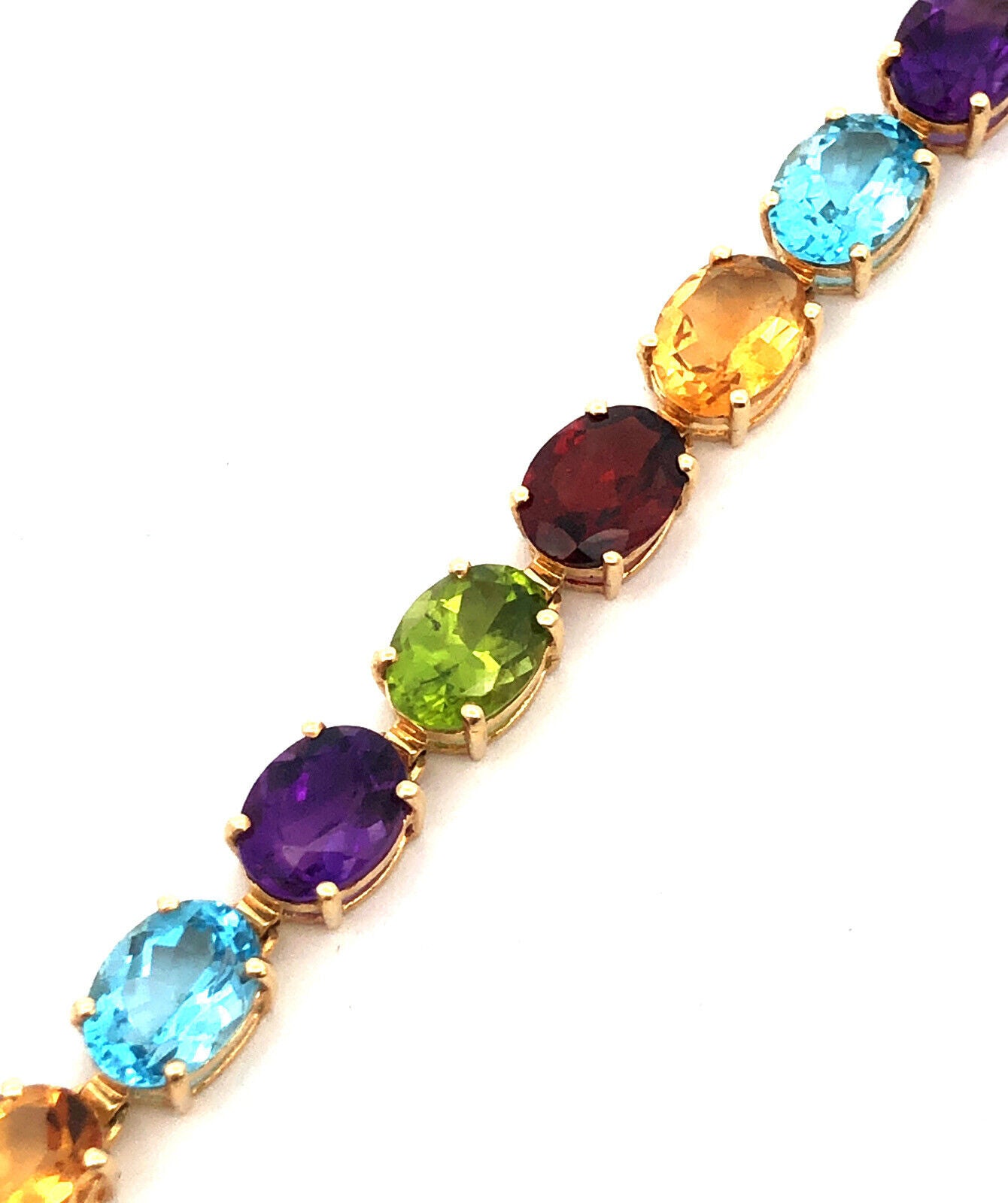 Designer 14K Yellow Gold Oval Mixed Gemstone Statement Mother's Tennis Bracelet