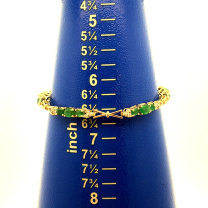 Designer SAY 14K Yellow Gold Oval Green Emerald Diamond Panel Tennis Bracelet