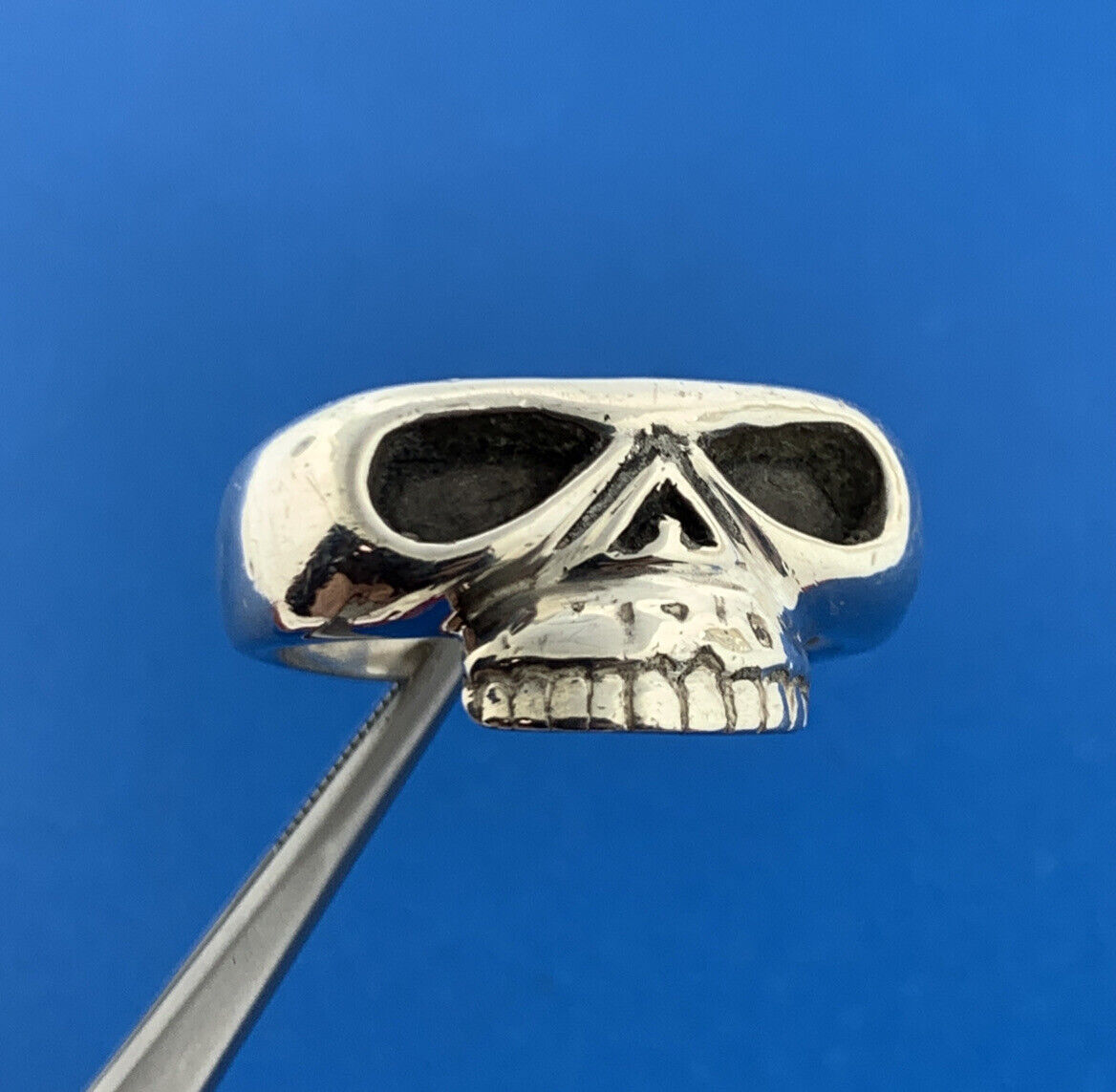 Custom Artisan Steeleworkx 925 Sterling Silver Skull Bikers Statement Ring