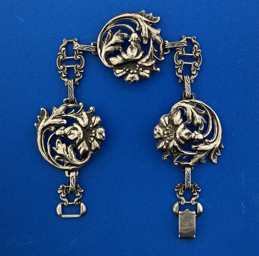 Vintage Art Deco Sterling Silver 925 7.5" Womens Floral Link Bracelet