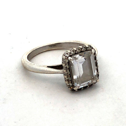 Sterling Silver Emerald Cubic Zirconia Halo Solitaire Engagement Ring