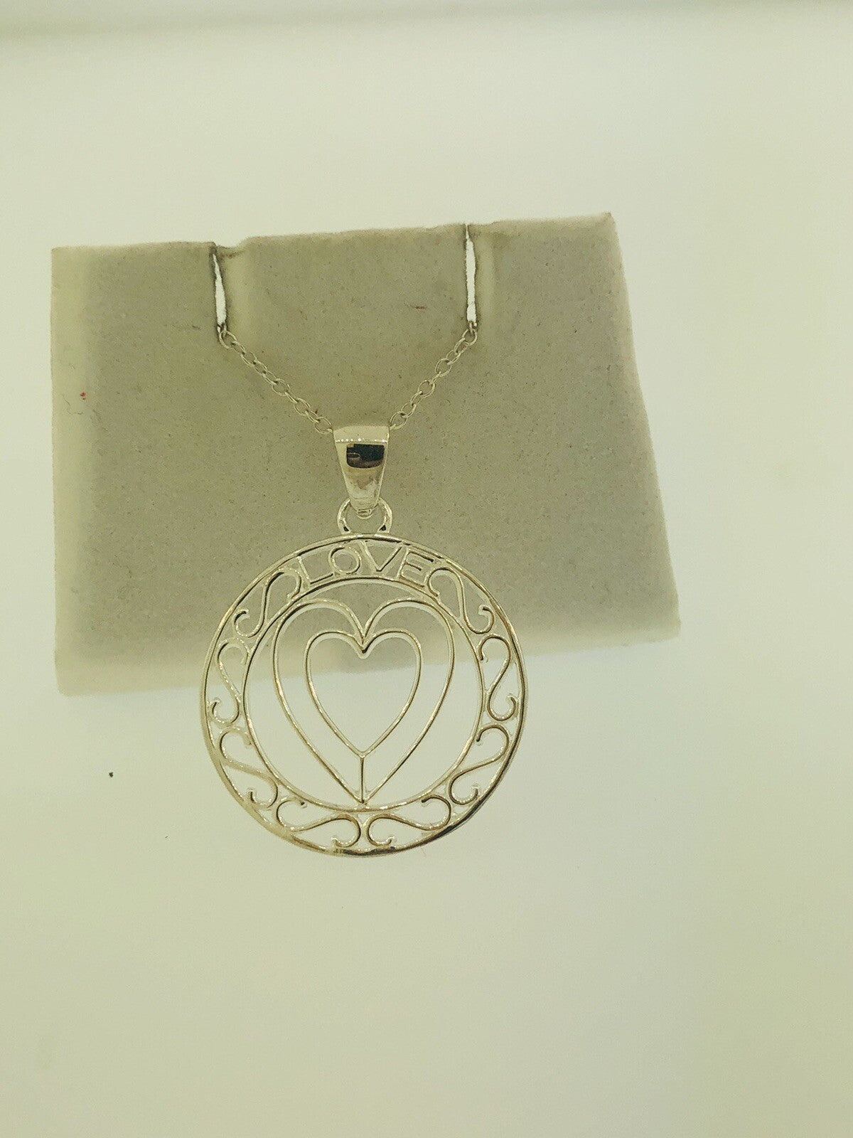 Sterling Silver 925 Heart Cutout Love Filigree Sweetheart Disc Pendant Necklace