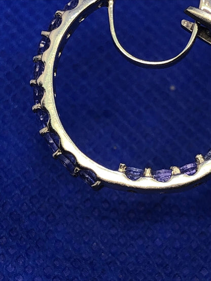 Designer D'Joy 925 Sterling Silver Purple Tanzanite Round In/Out Hoop Earrings