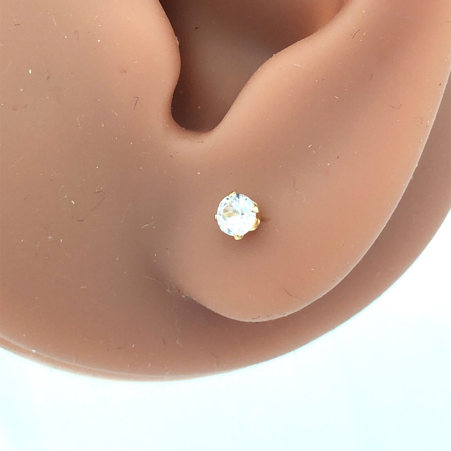 14K Yellow Gold Round Cubic Zirconia Everyday Petite Stud Earrings