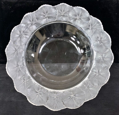 Mid Century France Lalique Honfleurs Geranium Clear Frosted Crystal Leaf Bowl