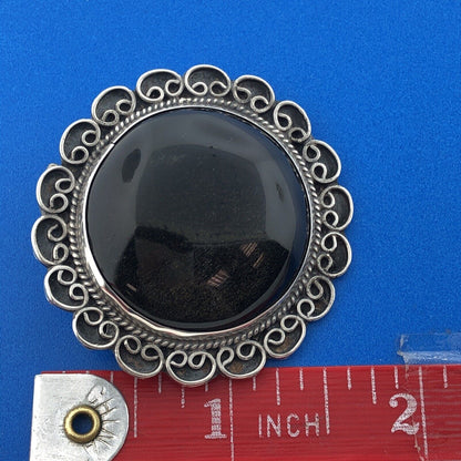 Vintage Taxco JV Sterling Silver 925 Gold Sheen Obsidian Statement Pin Pendant