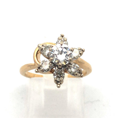 Vintage 14K Yellow Gold Diamond Flower Cluster Engagement Cocktail Ring
